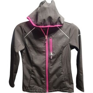 Free Country Girls XL 10/12 Black Pink Softshell Hooded‎ Jacket Zip Fleece Lined